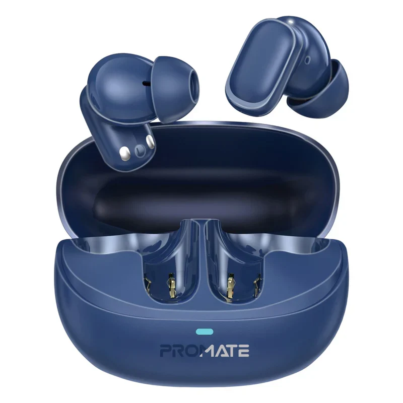 Promate ANC Noise-Cancelling Earbuds with Bluetooth 5.3 and 25-Hour Battery Blue