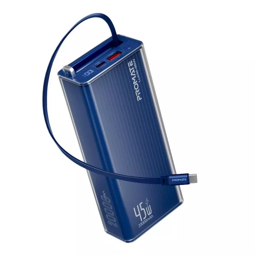 Promate 20000mAh 35W Power Bank with Digital Display Blue