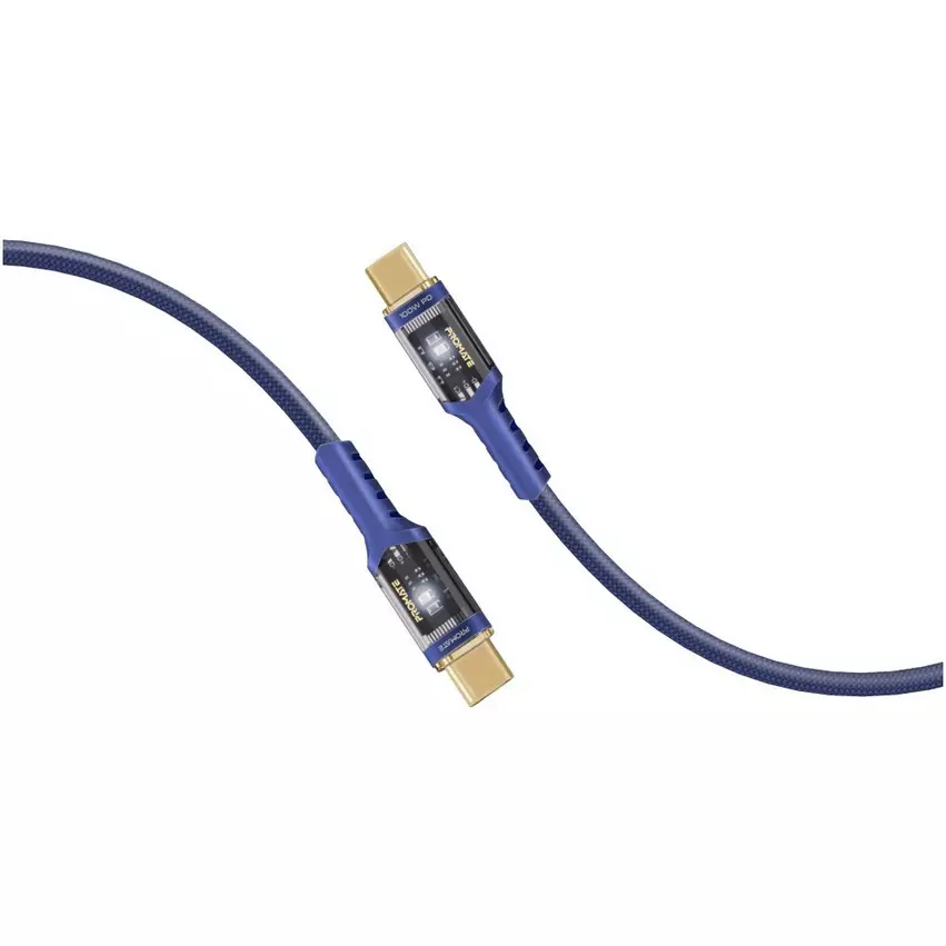 Promate Transparent USB-C to USB-C Cable 60W 2m Blue