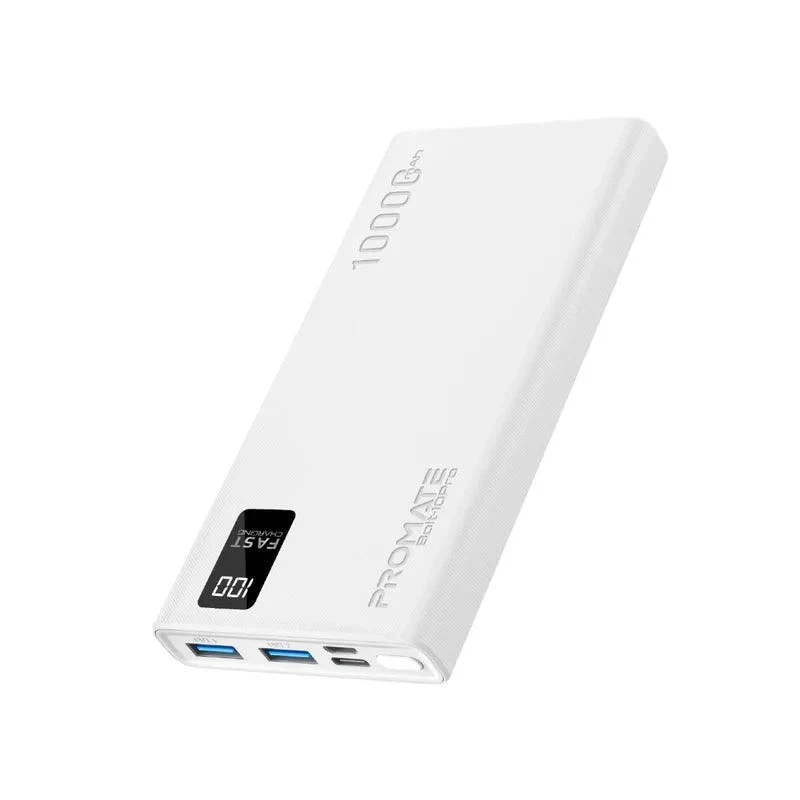 Promate 10000mAh Power Bank with Digital Display and Built-in USB-C White