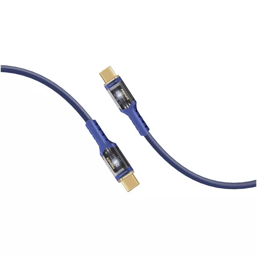 Promate Transparent USB-C to USB-C Cable 60W 1.2m Blue