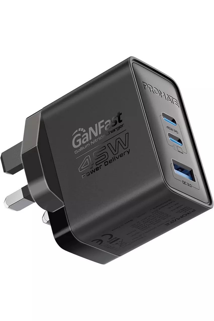 Promate 45W Wall Charger with 3 Ports Black