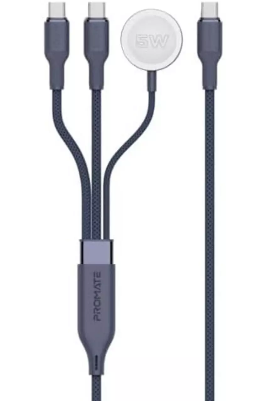 Promate 3-in-1 Cable USB-C to Lightning and Apple Watch 60W Blue