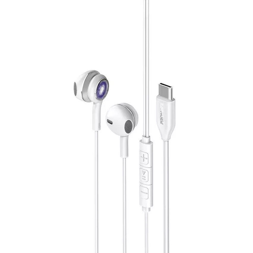 Promate USB-C Handsfree Earphones White