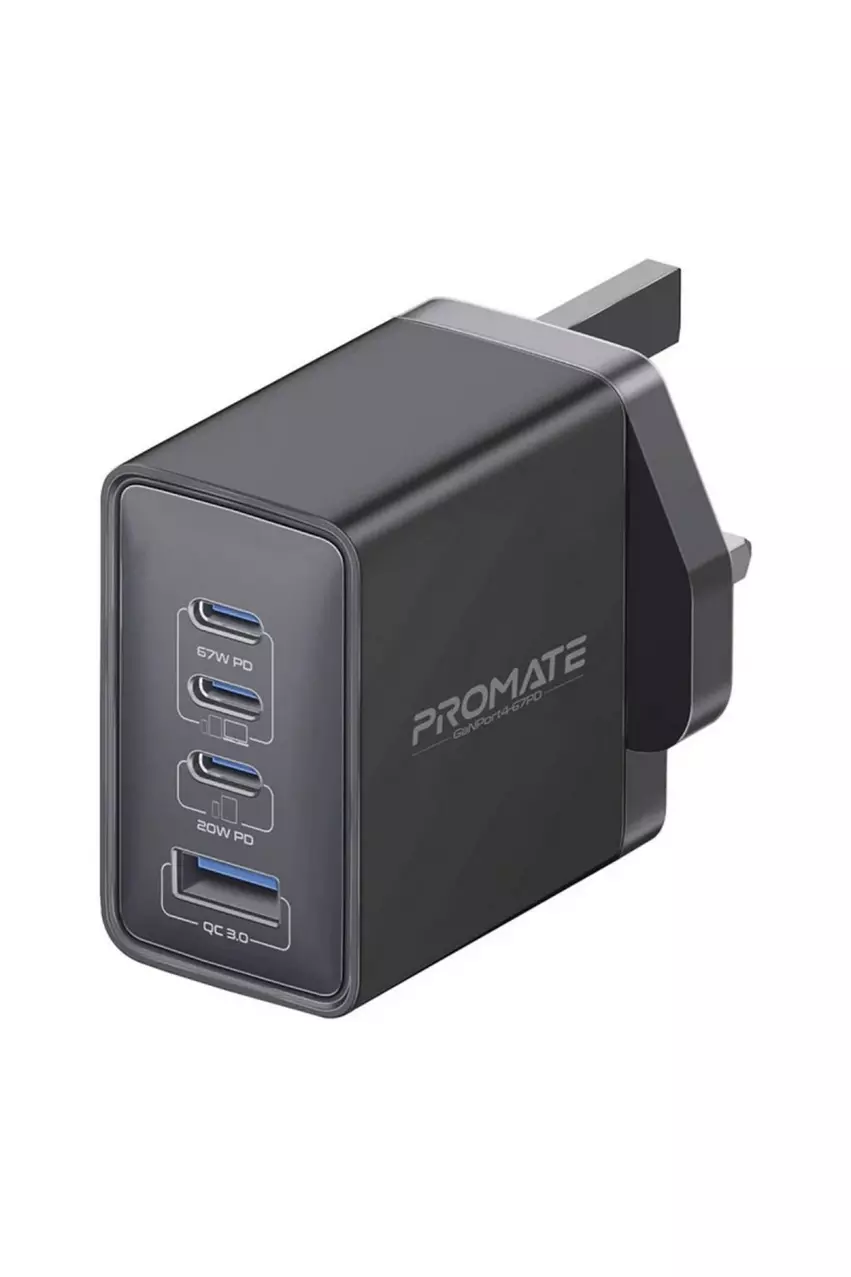 Promate 67W 4-Port Ultra-Fast Wall Charger Black
