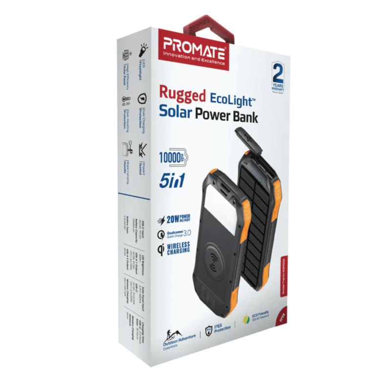 Promate 5-in-1 Solar Power Bank 10000mAh