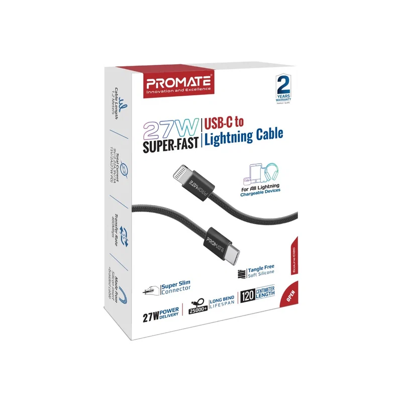 Promate USB-C to Lightning Fast Charge Cable 27W